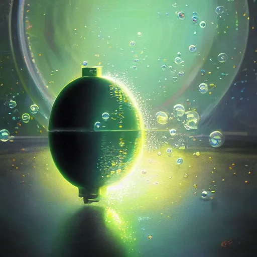 Image similar to A ultradetailed beautiful panting of a fragile and delicate bubble containing the last spark of green hope energy, oil panting, high resolution 4K, by Ilya Kuvshinov, Greg Rutkowski and Makoto Shinkai