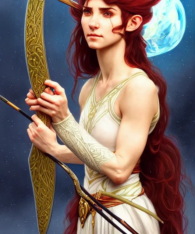 Prompt: ( ( ( aurora aksnes ) ) ) as a strong powerful angry fantasy elf with a bow and arrow, portrait, fantasy, intricate, elegant, highly detailed, digital painting, artstation, concept art, smooth, sharp focus, illustration, art by artgerm and larry elmore and alphonse mucha