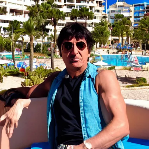 Image similar to tony montana on vacation in benidorm