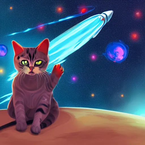 Prompt: concept art of annoyed cat adventures in space, digital painting, trending on artstation, 4 k resolution, highly detailed