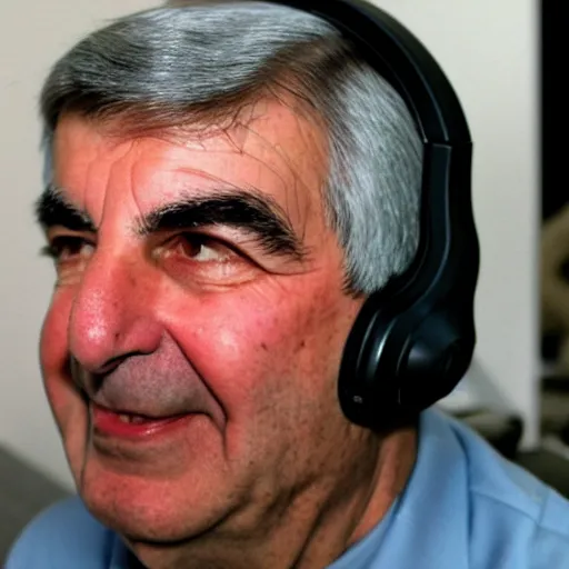 Prompt: michael dukakis wearing a gaming headset