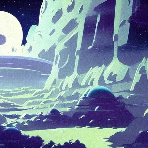 Image similar to sci - fi space landscape by studio ghibli, matte painting