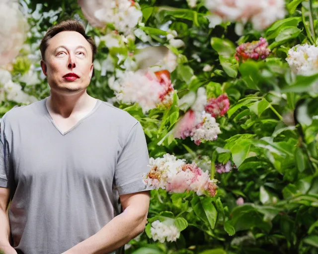 Prompt: 8 5 mm photography of elon musk as an avocado near a garden with sand with dof and bokeh and flowers