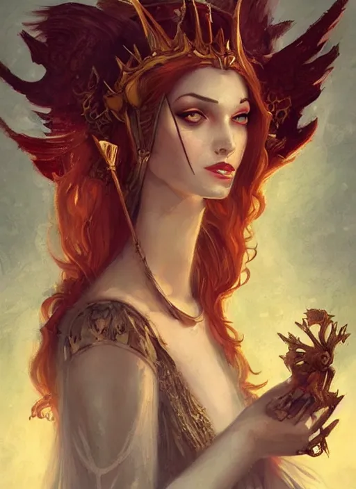 Image similar to tarot!!, fairy queen, fantasy medieval, no noise, elegant, concept art, sharp focus, beautiful face!!, digital art, smooth defined outlines!!, by Brom, trending on Artstation, Tom Bagshaw, Sargent