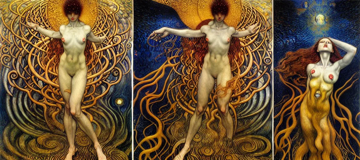 Image similar to Divine Chaos Engine by Karol Bak, Jean Delville, William Blake, Gustav Klimt, and Vincent Van Gogh, symbolist, visionary