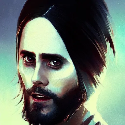 Prompt: “ portrait of jared leto by greg rutkowski, young, attractive, highly detailed portrait, scifi, digital painting, artstation, concept art, smooth, sharp foccus ilustration, artstation hq ”