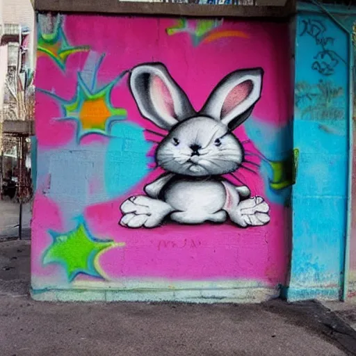 Prompt: cute bunny in street graffiti art