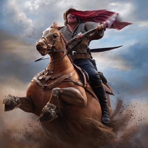 Prompt: hyperrealistic mixed media high resolution painting of Danny DeVito heroically riding into Civil War saddled upon a giant galloping duck, stunning 3d render inspired art by István Sándorfi and Greg Rutkowski, perfect symmetry, dim volumetric lighting, 8k octane beautifully detailed render, post-processing, extremely hyper-detailed, intricate, epic composition, highly detailed attributes, highly detailed atmosphere, cinematic lighting, masterpiece, trending on artstation, very very detailed, masterpiece, stunning, flawless structure, lifelike texture, perfection, hyperrealism,