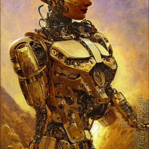 Image similar to highly detailed portrait of an humanoid robotic cheetah mecha, painting by gaston bussiere, craig mullins, j. c. leyendecker, lights, art by ernst haeckel, john william godward, hammershøi,