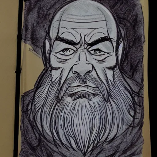 Prompt: Uncle Iroh from Avatar in the style of Arcane, detailed, sketchbook