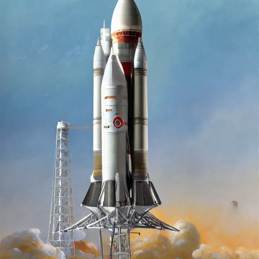 Image similar to illustration of Saturn V going to Mars, realistic painting, high definition, digital art, matte painting, very detailed, realistic