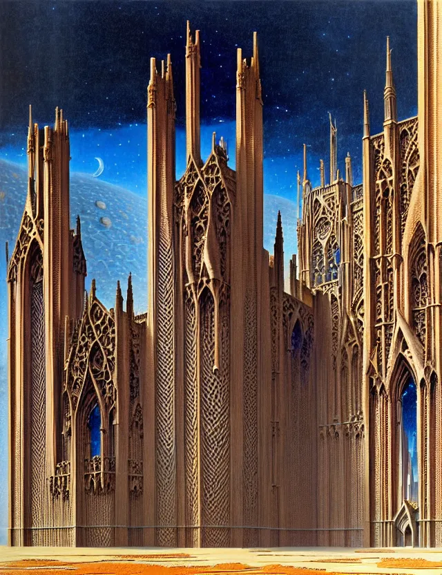 Image similar to close shot of a giant immense squared crematorium gothic architecture advanced technology scifi architectural structure desert planet, fantasy, d & d, intricate, painting by lucian freud and mark brooks, bruce pennington,