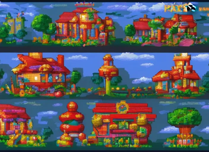 Image similar to pixel arts sheet for a game candy themed, candy park, oil painting by jama jurabaev, extremely detailed, brush hard, artstation, for aaa game, high quality, brush stroke