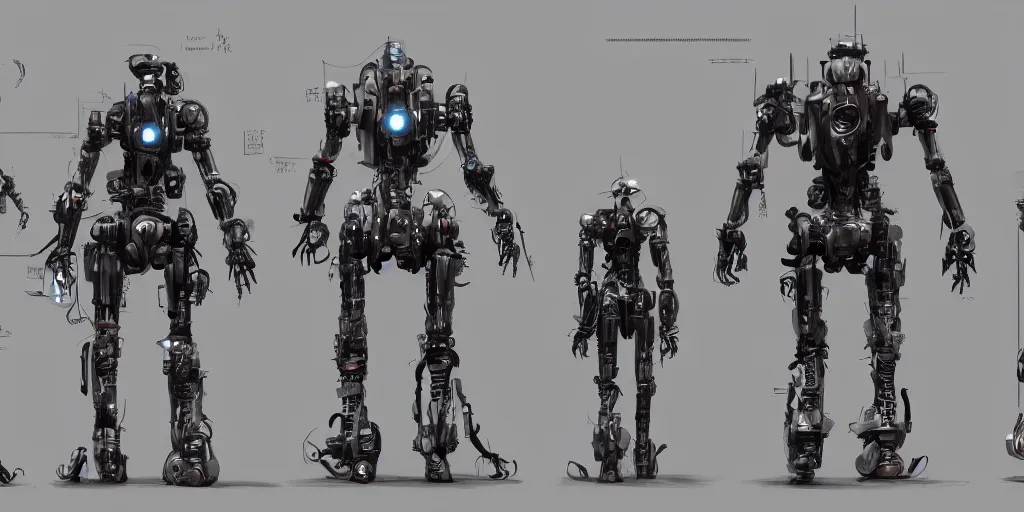 Image similar to future robot, character sheet, concept design, contrast, kim jung gi, greg rutkowski, zabrocki, karlkka, jayison devadas, trending on artstation, 8 k, ultra wide angle, pincushion lens effect