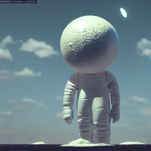 Image similar to moon man from the music video of the song saint pepsi - enjoy yourself!!, detailed, 8 k, hd, sharp focus, octane render, volumetric light