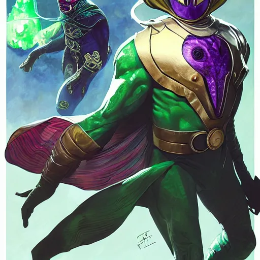 Image similar to Mysterio from Marvel Comics, by Stanley Artgerm Lau, WLOP, Rossdraws, James Jean, Andrei Riabovitchev, Marc Simonetti, Yoshitaka Amano, ArtStation, CGSociety,