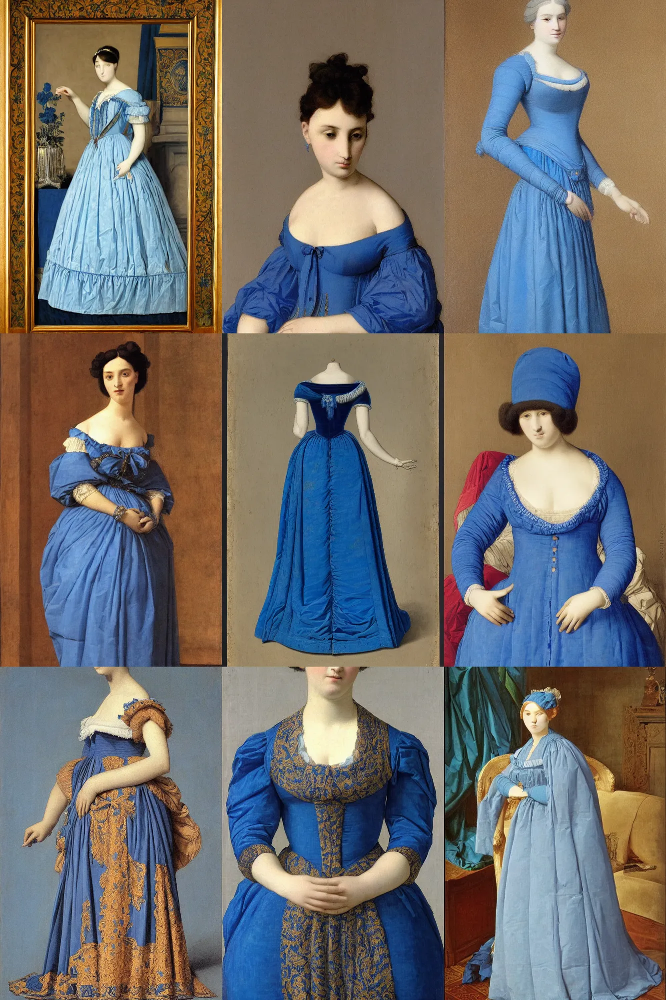 Prompt: a beautiful blue dress by jean auguste dominique ingres, highly detailed, clean, ornate,