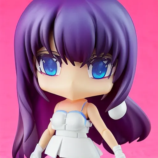 Image similar to neon white video game, neon violet, an anime nendoroid of neon violet, figurine, detailed product photo