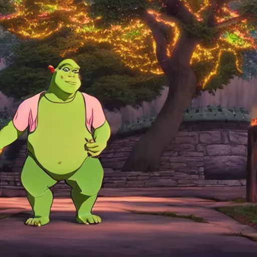 Image similar to beautiful Shrek anime by makoto shinkai