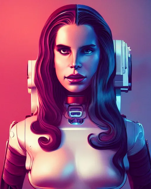 Image similar to portrait of lana del rey as a cyborg. intricate abstract. intricate artwork, by tooth wu, wlop, beeple, dan mumford. concept art, octane render, trending on artstation, greg rutkowski very coherent symmetrical artwork. cinematic, key art, hyper realism, high detail, octane render, 8 k, iridescent accents