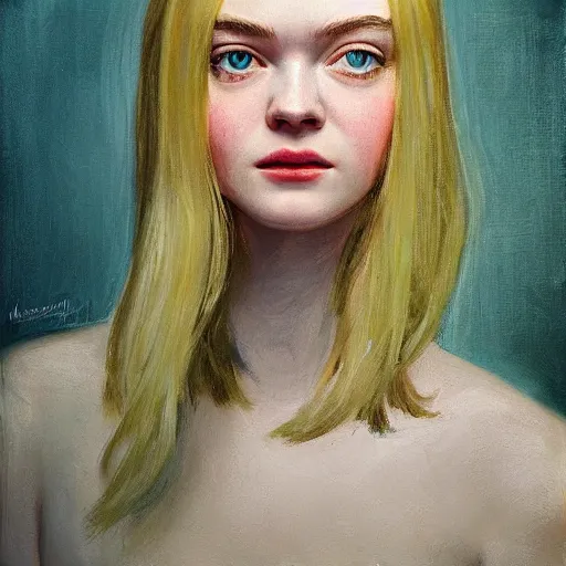 Image similar to A masterpiece head and shoulders portrait of Elle Fanning by Mariusz Lewandowski