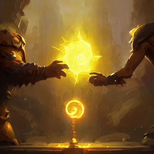 Image similar to pair of hands, yellow light emission, hearthstone art style, epic fantasy style art by Craig Mullins, fantasy epic digital art, epic fantasy card game art by Greg Rutkowski