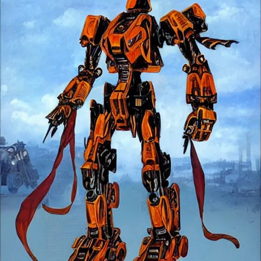 Image similar to humanoid tiger combat mecha in the style of vasily vereshchagin and evangelion