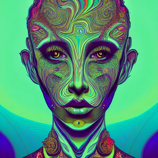 Prompt: An extremely psychedelic portrait, surreal, LSD, face, detailed, intricate, elegant, lithe, highly detailed, digital painting, artstation, concept art, smooth, sharp focus, illustration, art by Kilian Eng