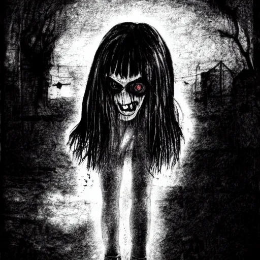 Prompt: grunge drawing of something in the style of the grudge | horror themed