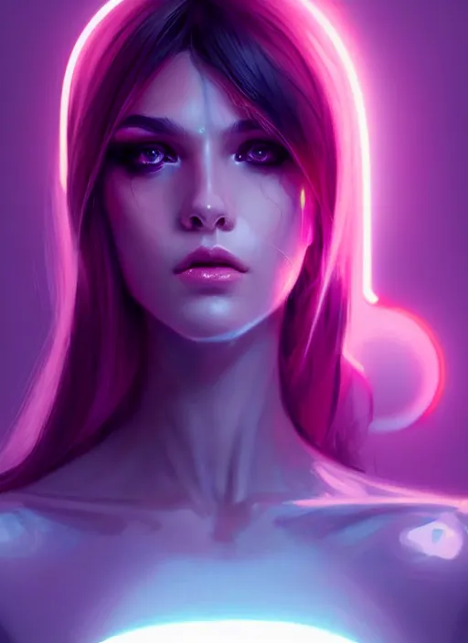 Image similar to portrait of european female humanoid, elegant, cyber neon lights, highly detailed, digital photography, artstation, pinterest, glamor pose, concept art, smooth, sharp focus, art by artgerm and greg rutkowski