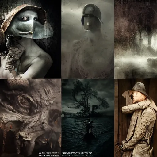 Image similar to poisonous river, plague doctor, medium shot, dark fantasy, gritty, by paolo roversi, by bastien lecouffe - deharme, by yanjun chen, by makoto shinkai