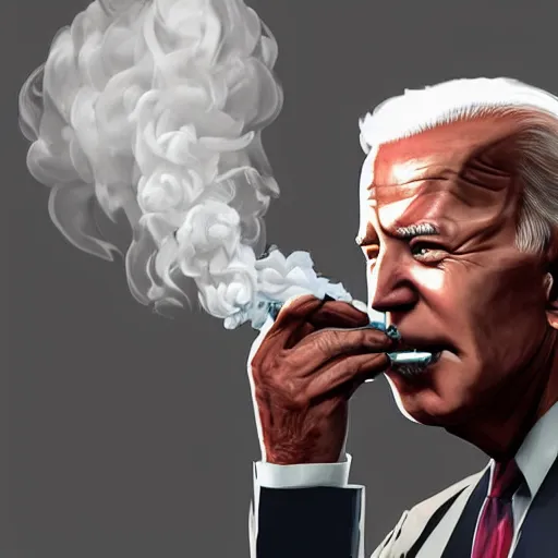 Prompt: joe biden smoking a giant joint, smoke, amazing detail, realistic digital art, artstation