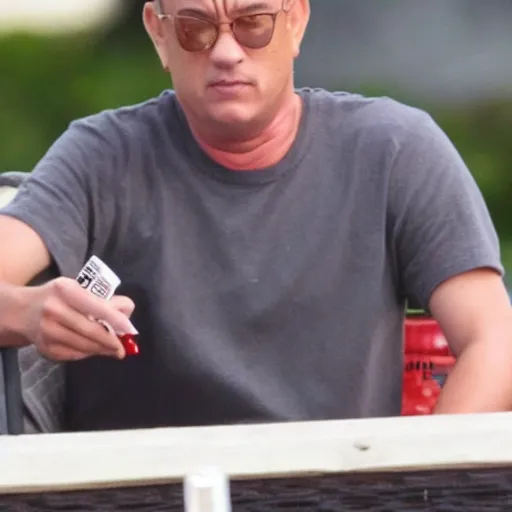 Prompt: an extremely high tom hanks smoking a blunt, award winning high quality photography
