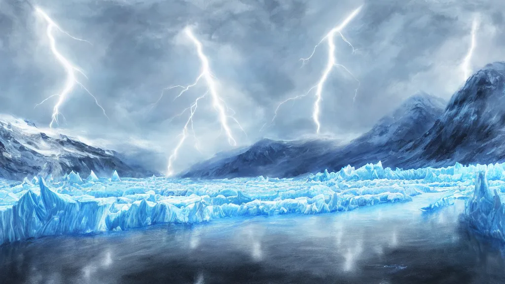 Image similar to digital painting of a majestic glacier, realistic lightning, hyper detailed