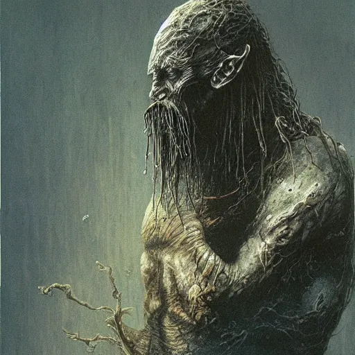 Image similar to lord of the ring mumakil concept, beksinski