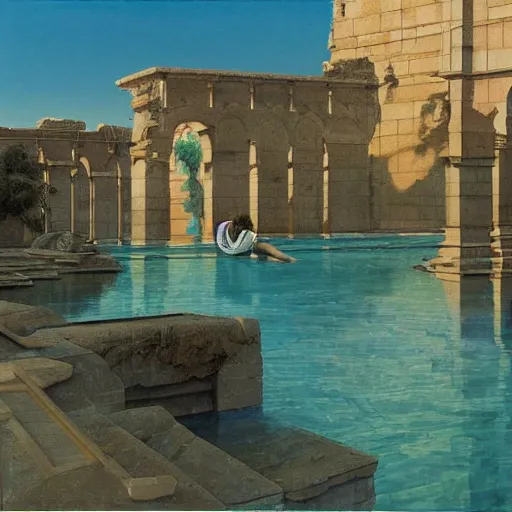 Prompt: David Ligare masterpiece, hyperrealistic surrealism, award winning masterpiece with incredible details, epic stunning, infinity pool, a surreal vaporwave liminal space, highly detailed, trending on ArtStation, broken giant marble head statue ruins, calming, meditative, geometric liminal space, palm trees, very vaporwave, very very surreal, sharp details, artgerm and greg rutkowski and alphonse mucha, daily deviation, IAMAG