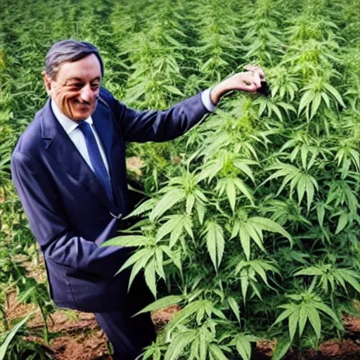 Image similar to Mario Draghi becomes a hemp farmer growing weed with snoop Dogg