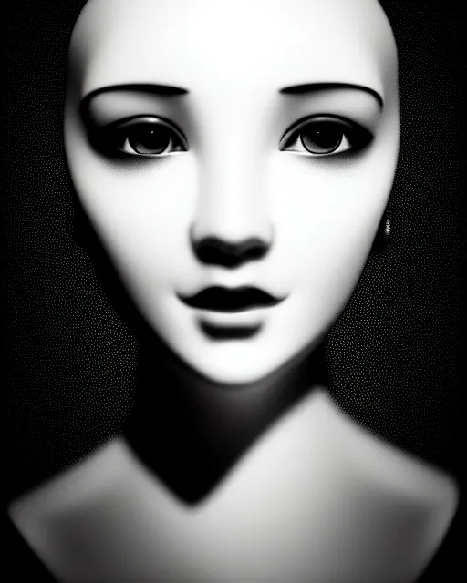 Image similar to black and white dreamy young beautiful female artificial intelligence, metropolis, cinematic, rim light, bokeh, photo - realistic, elegant, high detail, 8 k, masterpiece, photo taken in 1 9 3 0