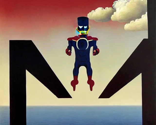 Image similar to a Magritte painting of Iron Man (2008)