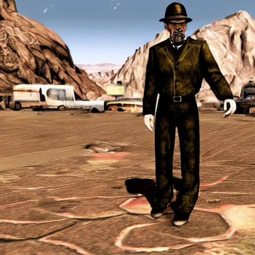 Prompt: Walter White in Fallout New Vegas, videogame screenshot