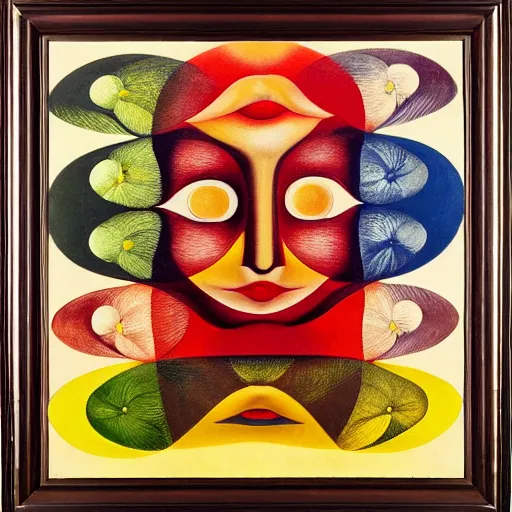 Image similar to floral face portrait by leonetto cappiello and wojciech siudmak and ernst fuchs, anni albers, oil on canvas