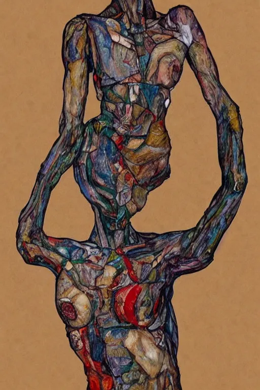 Prompt: a full body character with multiple lifted arms in style of egon schiele and herakut, masterpiece, hyperdetailed, complex, intricate, veiled, 4 k, 8 k, dynamic!!, trending on artstation