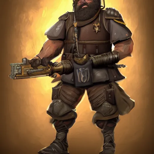 Image similar to Full body concept art of A High fantasy WW1 dwarven soldier firing a enchanted heavy shotgun trending on artstation deviantart Pinterest detailed High Resolution HD 8k