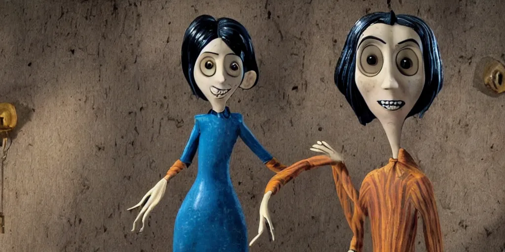 Image similar to the'other mother'from'coraline ', full body, eva longoria, pose, stop frame animation, full figured, detailed, neil gainman