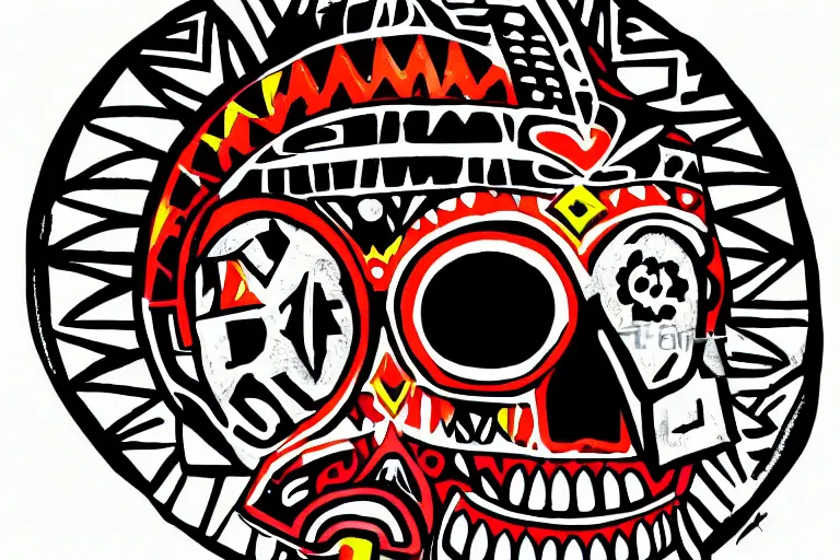 Image similar to aztec skull digitally painted by Tim Doyle