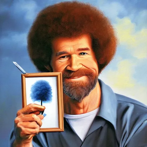 Prompt: recursive painting of bob ross painting a picture of bob ross painting a picture of bob ross painting a picture of bob ross, trending on artstation