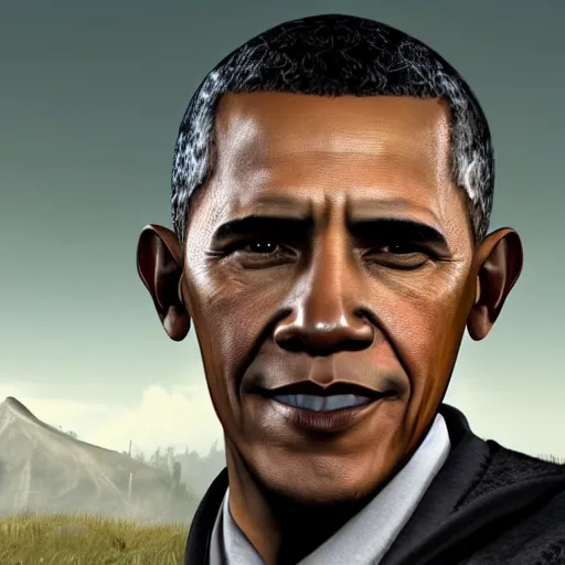 Image similar to in-game Barack Obama as a refugee in the video game Skyrim