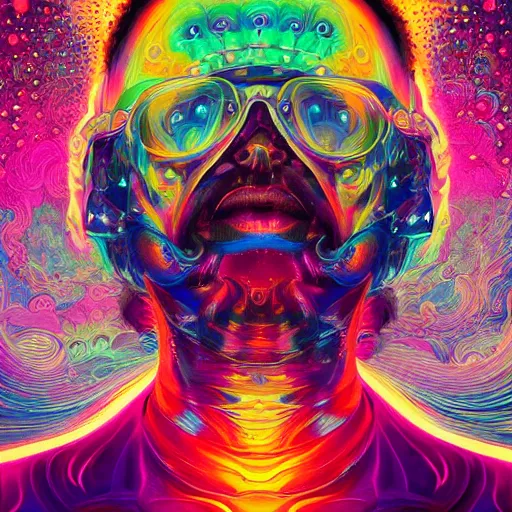 Image similar to An extremely psychedelic experience, colorful, surreal, dramatic lighting, cosmonaut, LSD, face, detailed, intricate, elegant, highly detailed, digital painting, artstation, concept art, smooth, sharp focus, illustration, art by Sam Spratt, Dan Mumford, Artem Demura and Alphonse Mucha