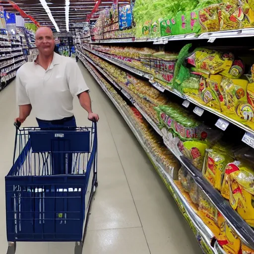 Image similar to goblin casually shopping at walmart, photograph