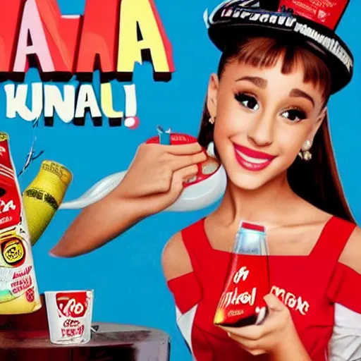 Prompt: Ariana Grande as Nuka Cola girl poster